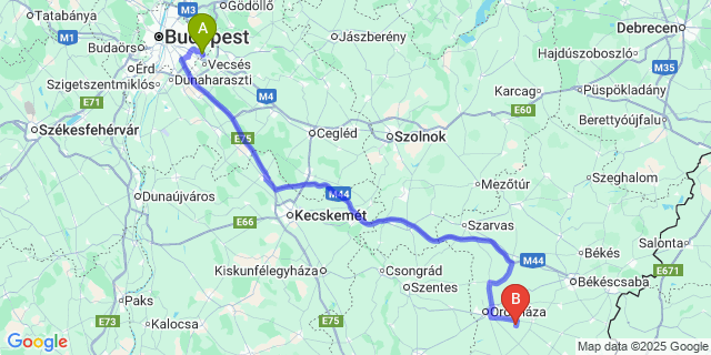 Map: Budapest Airport (BUD), Ferihegy, Liszt Ferenc to Pusztaföldvár