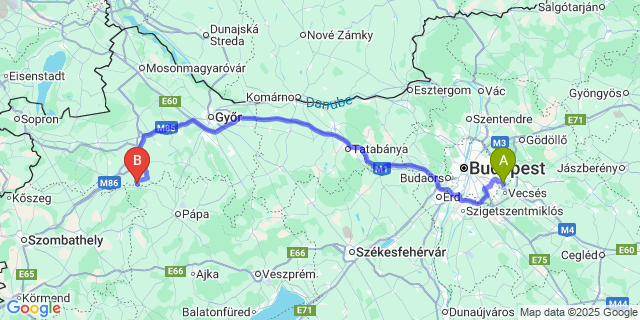Map: Budapest Airport (BUD), Ferihegy, Liszt Ferenc to Rábasebes