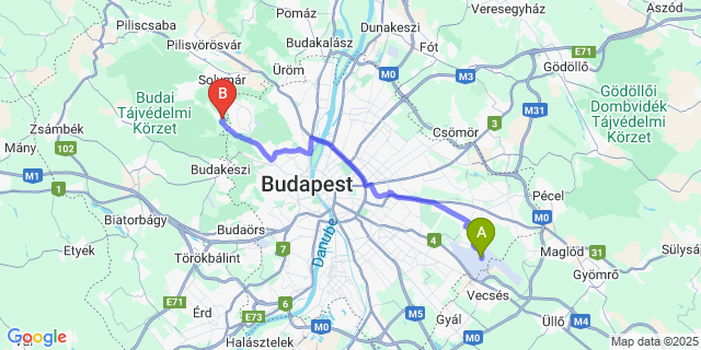 Map: Budapest Airport (BUD), Ferihegy, Liszt Ferenc to Remeteszőlős