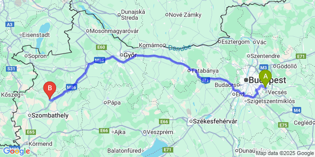 Map: Budapest Airport (BUD), Ferihegy, Liszt Ferenc to Répceszentgyörgy