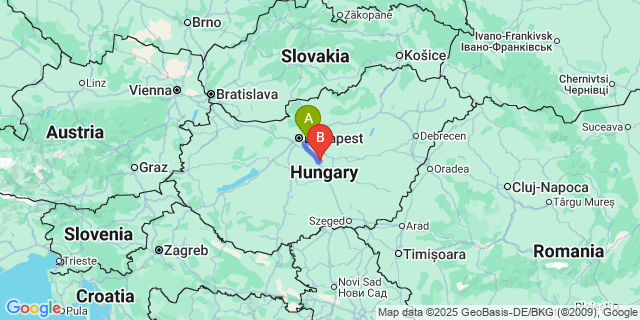 Map: Budapest Airport (BUD), Ferihegy, Liszt Ferenc to Richter Pansion