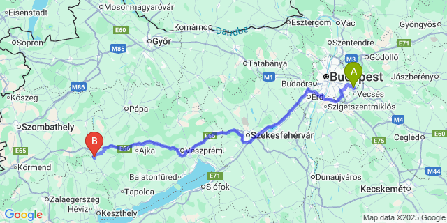 Map: Budapest Airport (BUD), Ferihegy, Liszt Ferenc to Rigács