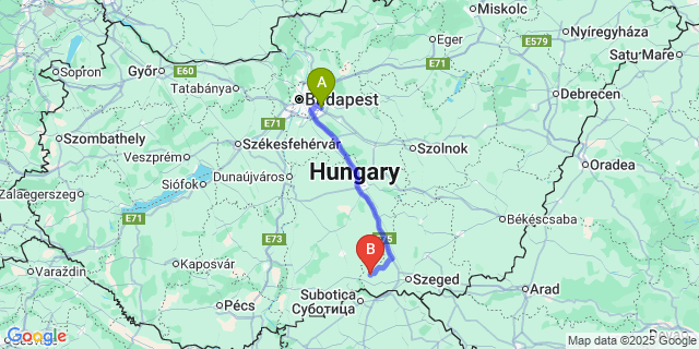 Map: Budapest Airport (BUD), Ferihegy, Liszt Ferenc to Ruzsa