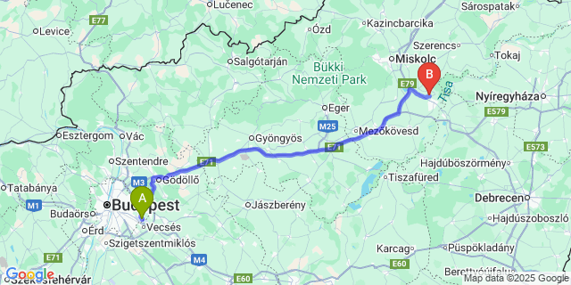 Map: Budapest Airport (BUD), Ferihegy, Liszt Ferenc to Sajóörös