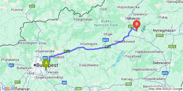 Map: Budapest Airport (BUD), Ferihegy, Liszt Ferenc to Sajószöged