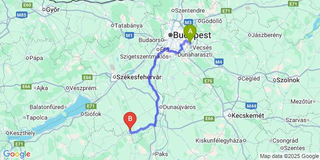 Map: Budapest Airport (BUD), Ferihegy, Liszt Ferenc to Sáregres