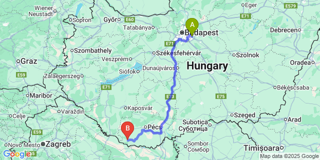Map: Budapest Airport (BUD), Ferihegy, Liszt Ferenc to Sellye