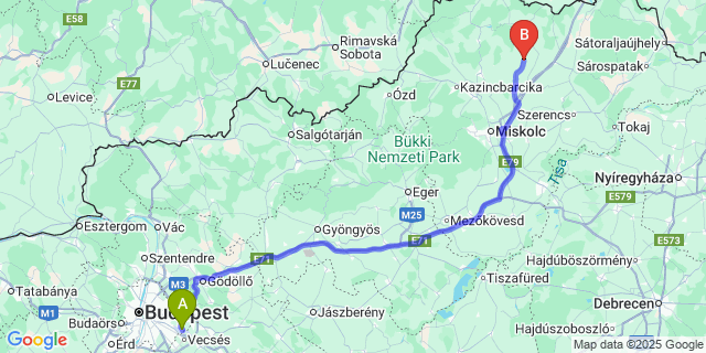 Map: Budapest Airport (BUD), Ferihegy, Liszt Ferenc to Selyeb