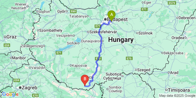 Map: Budapest Airport (BUD), Ferihegy, Liszt Ferenc to Siklós