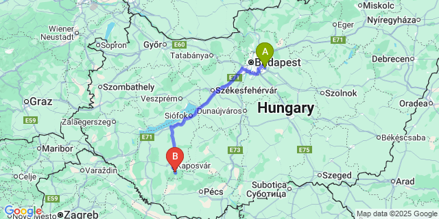 Map: Budapest Airport (BUD), Ferihegy, Liszt Ferenc to Simonfa