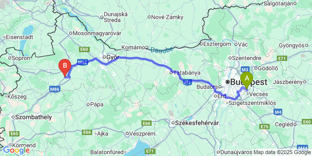 Map: Budapest Airport (BUD), Ferihegy, Liszt Ferenc to Sopronnémeti