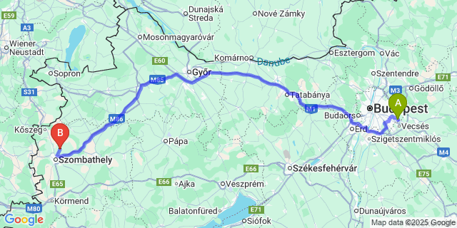 Map: Budapest Airport (BUD), Ferihegy, Liszt Ferenc to Söpte