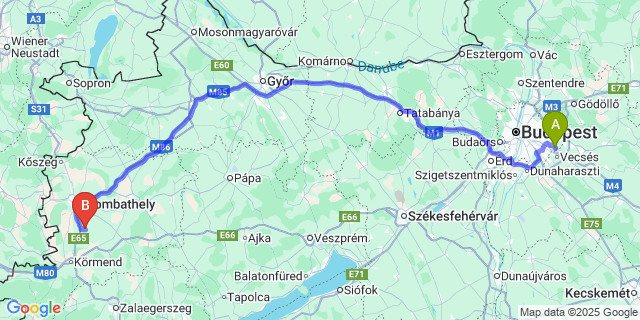 Map: Budapest Airport (BUD), Ferihegy, Liszt Ferenc to Sorokpolány