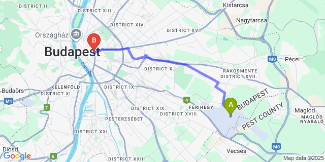 Map: Budapest Airport (BUD), Ferihegy, Liszt Ferenc to Sous44