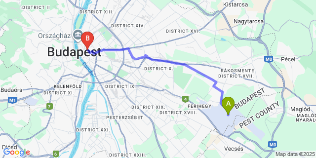 Map: Budapest Airport (BUD), Ferihegy, Liszt Ferenc to Stories Boutique Hotel