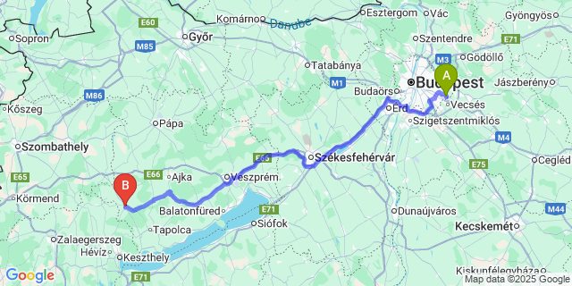 Map: Budapest Airport (BUD), Ferihegy, Liszt Ferenc to Sümeg