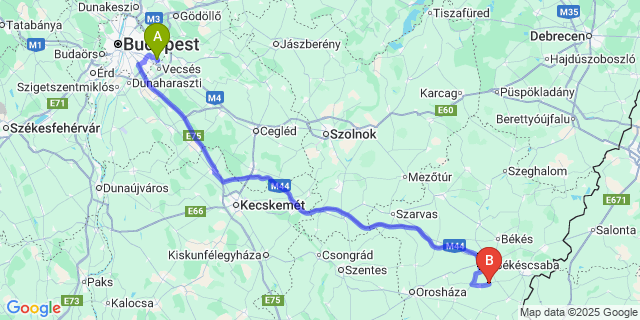 Map: Budapest Airport (BUD), Ferihegy, Liszt Ferenc to Szabadkígyós