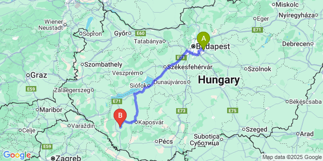 Map: Budapest Airport (BUD), Ferihegy, Liszt Ferenc to Szabás