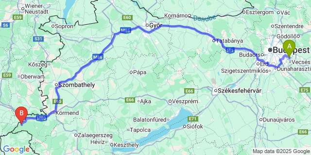 Map: Budapest Airport (BUD), Ferihegy, Liszt Ferenc to Szakonyfalu