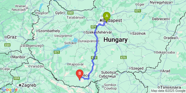 Map: Budapest Airport (BUD), Ferihegy, Liszt Ferenc to Szalánta