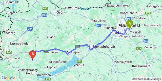 Map: Budapest Airport (BUD), Ferihegy, Liszt Ferenc to Szalapa