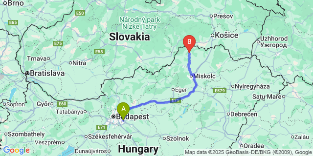 Map: Budapest Airport (BUD), Ferihegy, Liszt Ferenc to Szalonna
