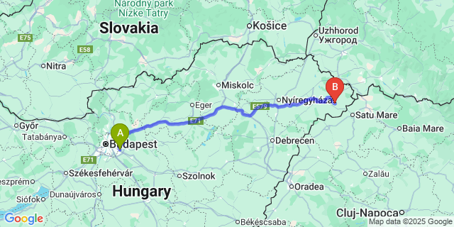Map: Budapest Airport (BUD), Ferihegy, Liszt Ferenc to Szamosújlak