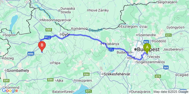 Map: Budapest Airport (BUD), Ferihegy, Liszt Ferenc to Szany