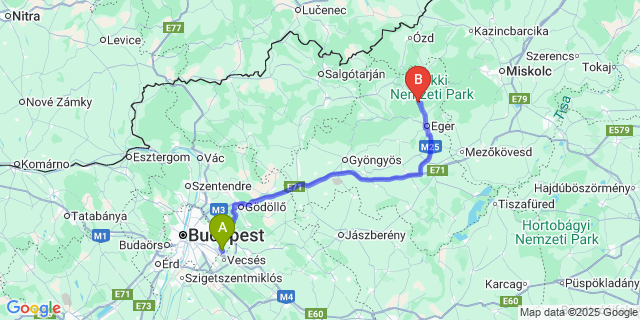 Map: Budapest Airport (BUD), Ferihegy, Liszt Ferenc to Szarvaskő