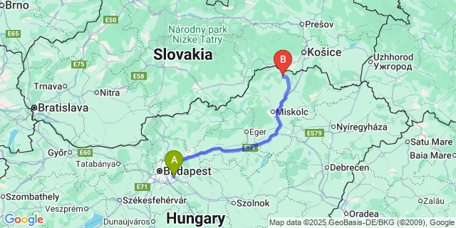 Map: Budapest Airport (BUD), Ferihegy, Liszt Ferenc to Szászfa
