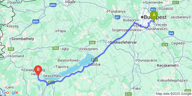 Map: Budapest Airport (BUD), Ferihegy, Liszt Ferenc to Szentgyörgyvár