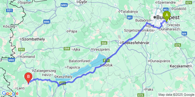 Map: Budapest Airport (BUD), Ferihegy, Liszt Ferenc to Szentkozmadombja