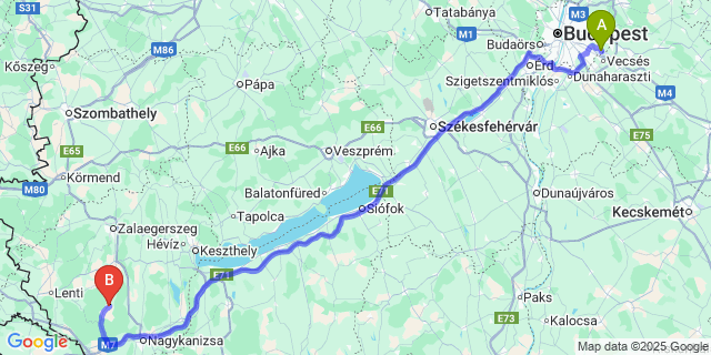 Map: Budapest Airport (BUD), Ferihegy, Liszt Ferenc to Szentliszló