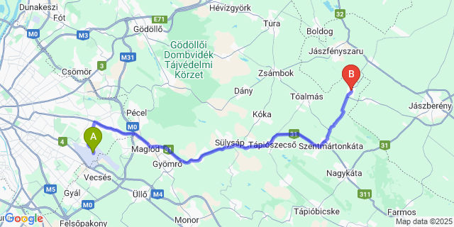 Map: Budapest Airport (BUD), Ferihegy, Liszt Ferenc to Szentlõrinckáta