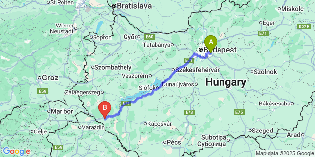 Map: Budapest Airport (BUD), Ferihegy, Liszt Ferenc to Szepetnek