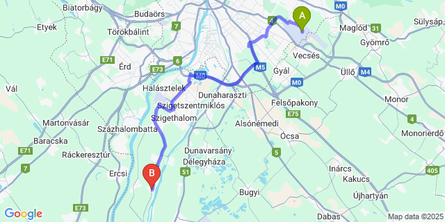 Map: Budapest Airport (BUD), Ferihegy, Liszt Ferenc to Szigetszentmárton
