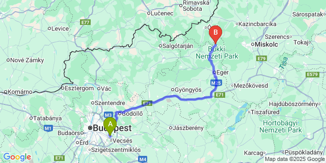 Map: Budapest Airport (BUD), Ferihegy, Liszt Ferenc to Szilvásvárad