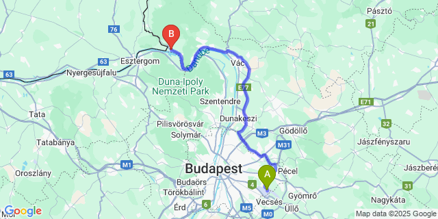 Map: Budapest Airport (BUD), Ferihegy, Liszt Ferenc to Szob