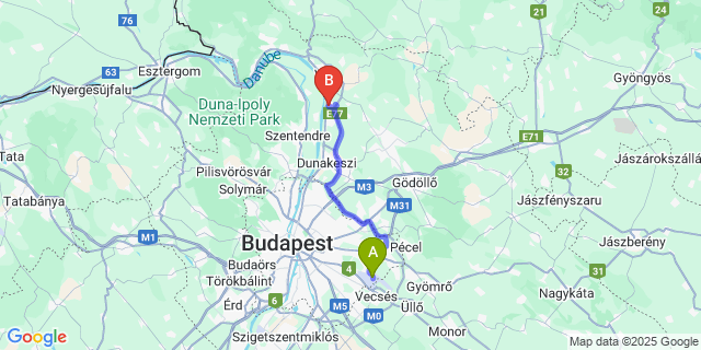 Map: Budapest Airport (BUD), Ferihegy, Liszt Ferenc to Sződliget