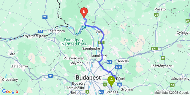 Map: Budapest Airport (BUD), Ferihegy, Liszt Ferenc to Szokolya