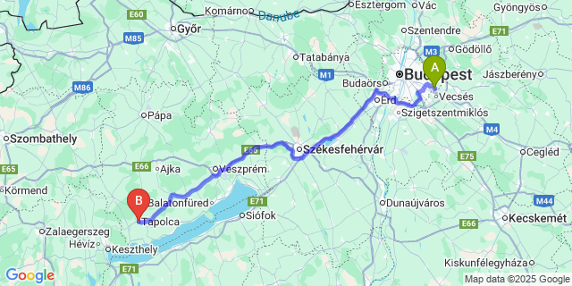 Map: Budapest Airport (BUD), Ferihegy, Liszt Ferenc to Tapolca