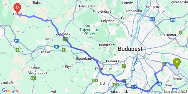 Map: Budapest Airport (BUD), Ferihegy, Liszt Ferenc to Tarján