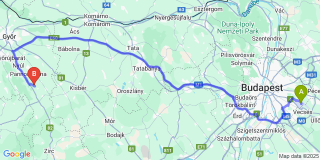 Map: Budapest Airport (BUD), Ferihegy, Liszt Ferenc to Tarjánpuszta