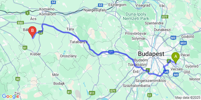 Map: Budapest Airport (BUD), Ferihegy, Liszt Ferenc to Tárkány