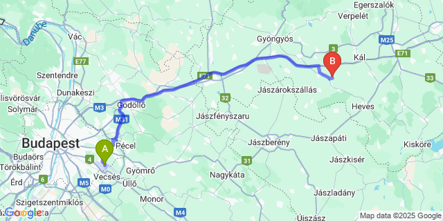 Map: Budapest Airport (BUD), Ferihegy, Liszt Ferenc to Tarnazsadány