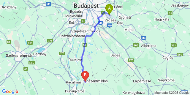 Map: Budapest Airport (BUD), Ferihegy, Liszt Ferenc to Tass