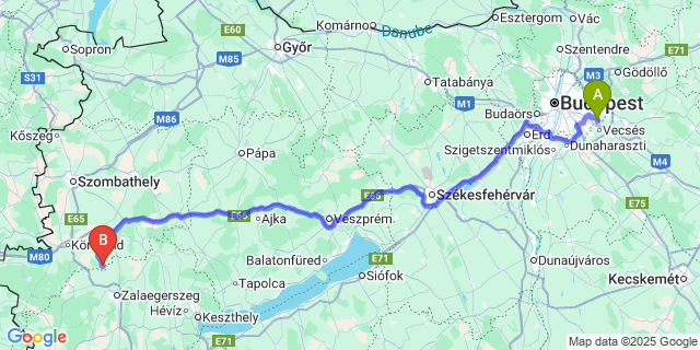 Map: Budapest Airport (BUD), Ferihegy, Liszt Ferenc to Telekes