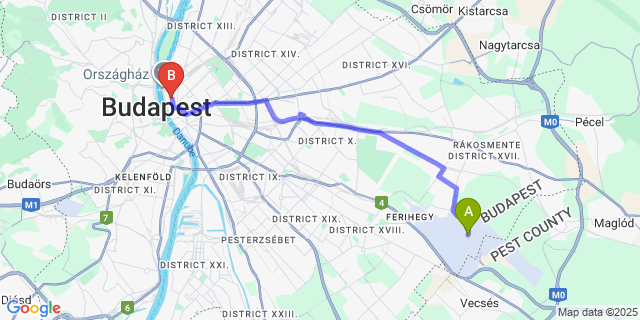 Map: Budapest Airport (BUD), Ferihegy, Liszt Ferenc to Three Corners Downtown Hotel