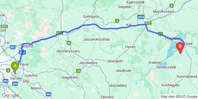 Map: Budapest Airport (BUD), Ferihegy, Liszt Ferenc to Tiszaszőlős