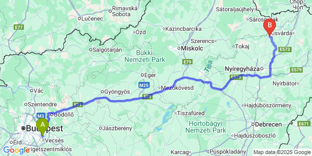 Map: Budapest Airport (BUD), Ferihegy, Liszt Ferenc to Tiszatelek